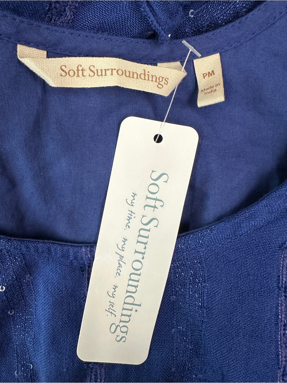 Soft Surroundings Kara Shimmer Dress in blue with sequins Size M Petite NEW - Picture 9 of 12